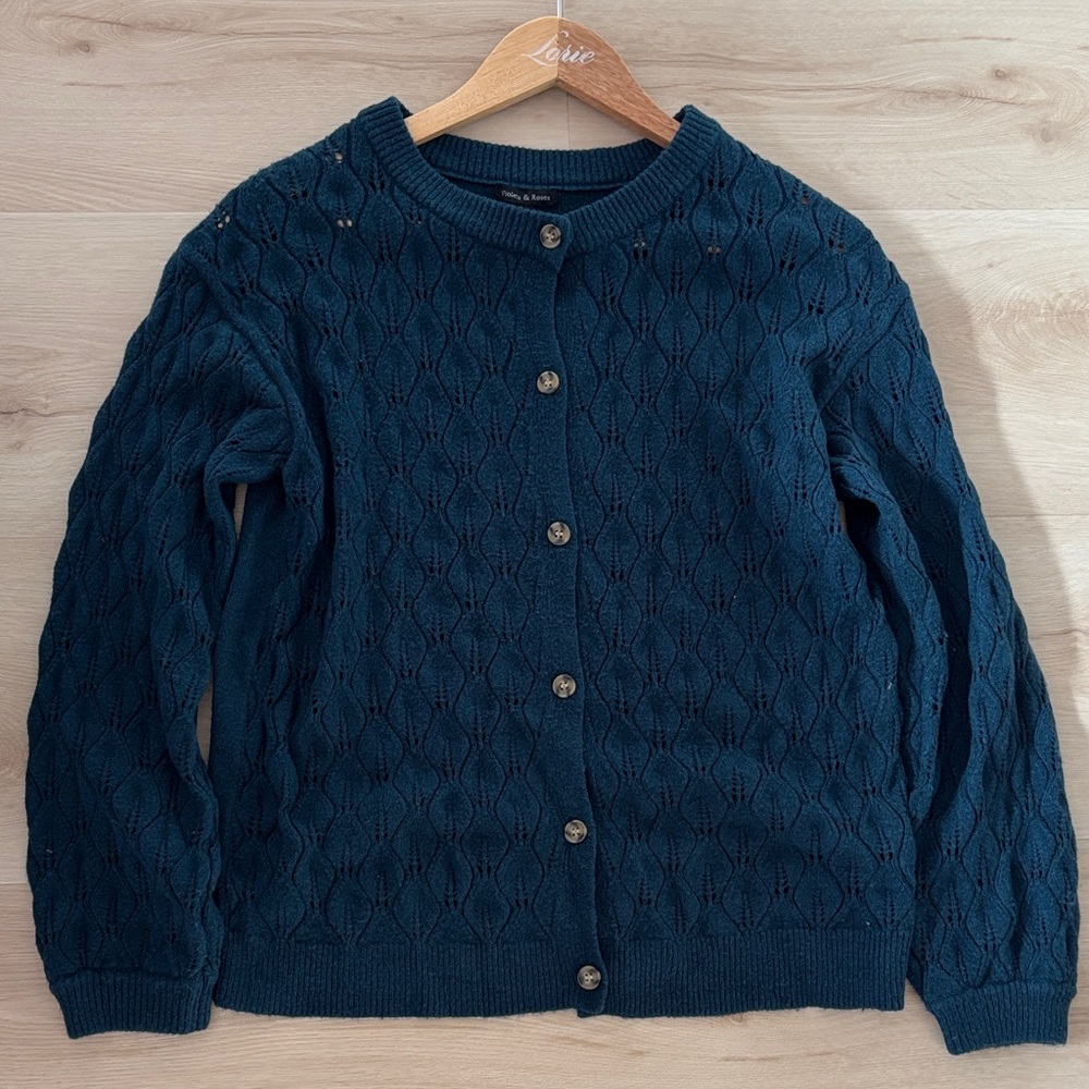Violets & Roses  Dark Blue Button-Up Cardigan